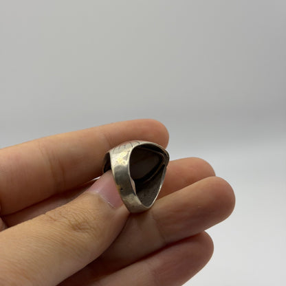 Silver Statement Ring with Large Banded Sardonyx Agate Cabochon