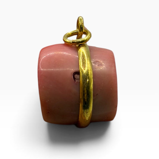 Vintage Natural Coral Barrel Pendant Gold Plated Wire Wrapped Bead Charm