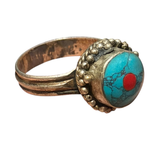 Vintage Nepalese Tibetan Metal Ring With Blue Stone