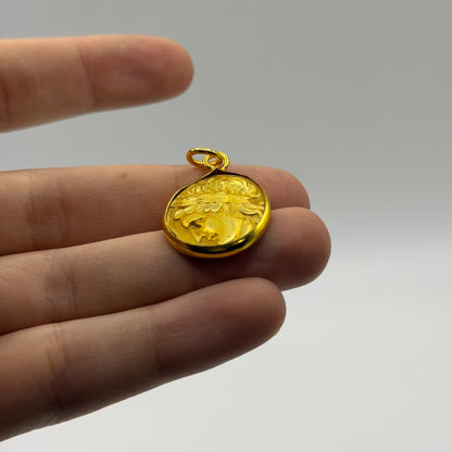 Ancient Roman Greek Style Gold Tone Coin Pendant