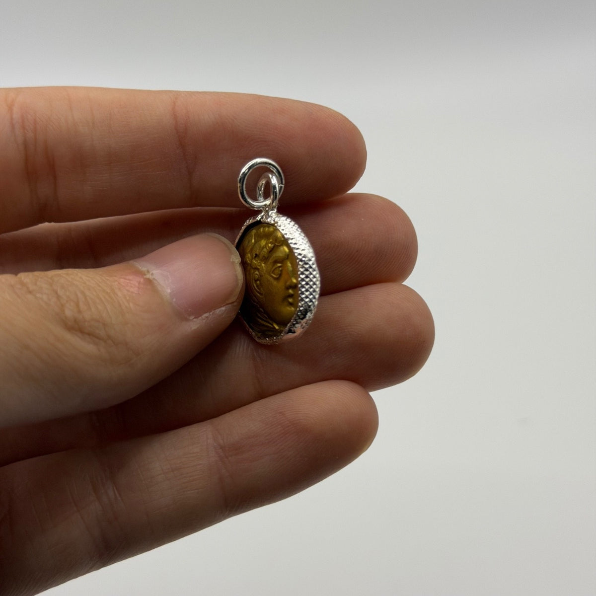 Ancient Roman Greek Style Coin Pendant Silver Gold Tone Coin Medallion Charm