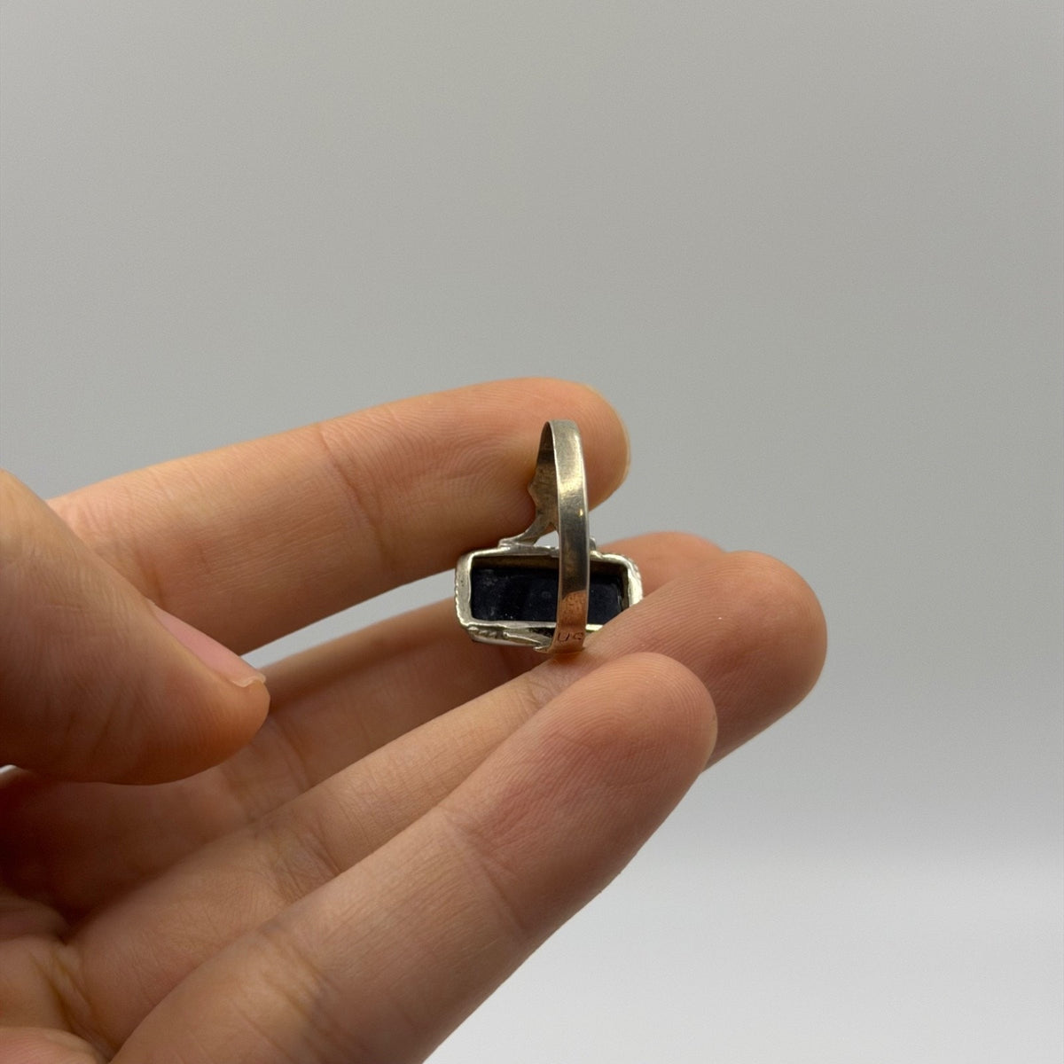 Vintage Silver Rectangular Black Onyx Statement Solitaire Ring
