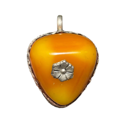 Vintage Nepalese Boho Tribal Amber Like Stone Silver Tone Pendant