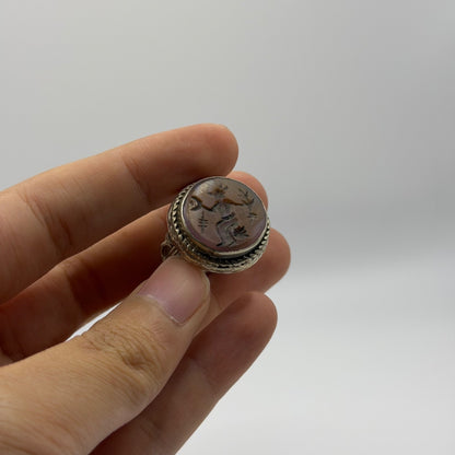 Vintage Silver Carved Intaglio Carnelian Figure Signet Ring Ancient Style