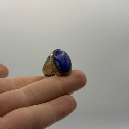 Vintage Silver Lapis Lazuli Cabochon Solitaire Ring Ancient Style Signet