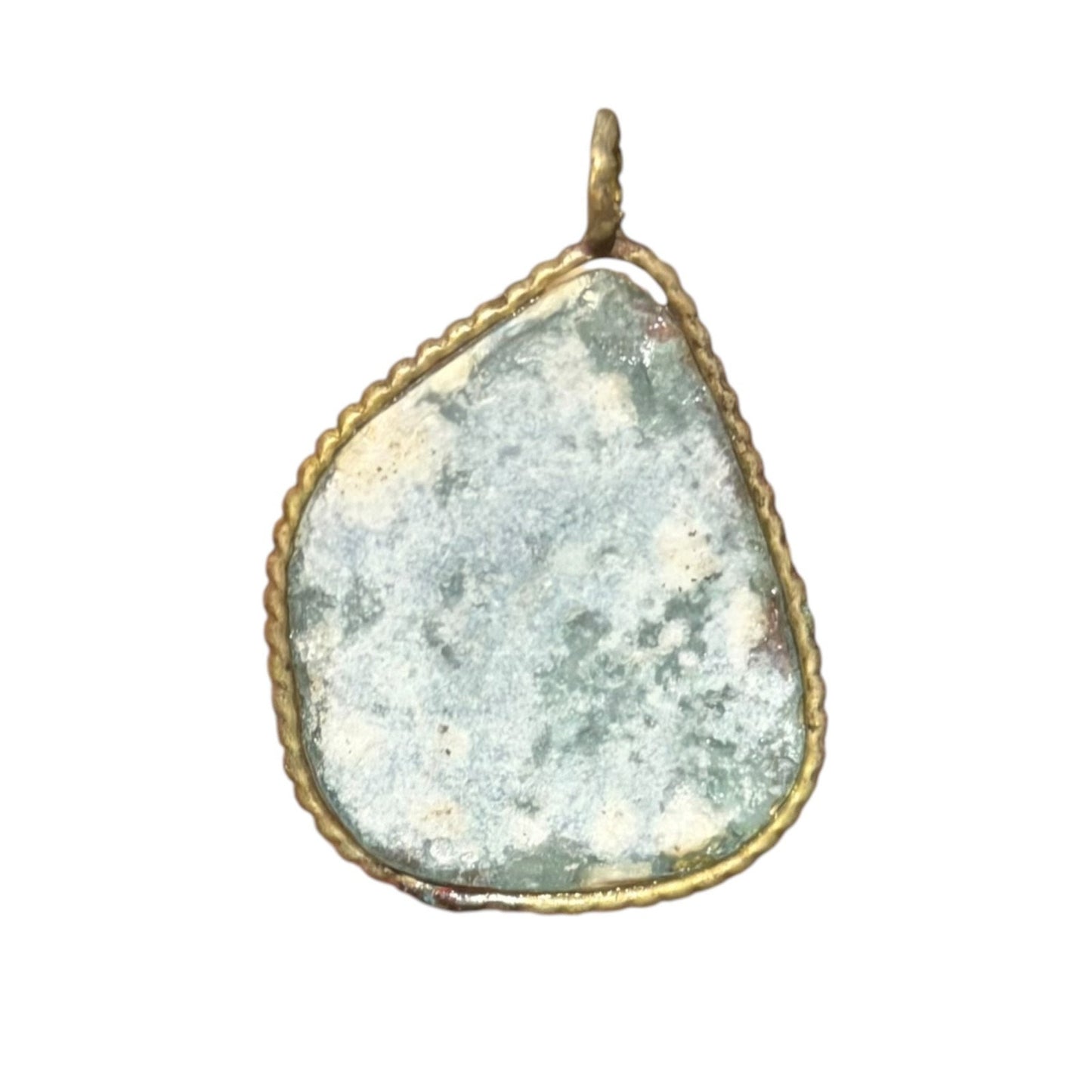 Vintage Green Stone Pendant Silver Tone Handmade Ethnic Jewelry