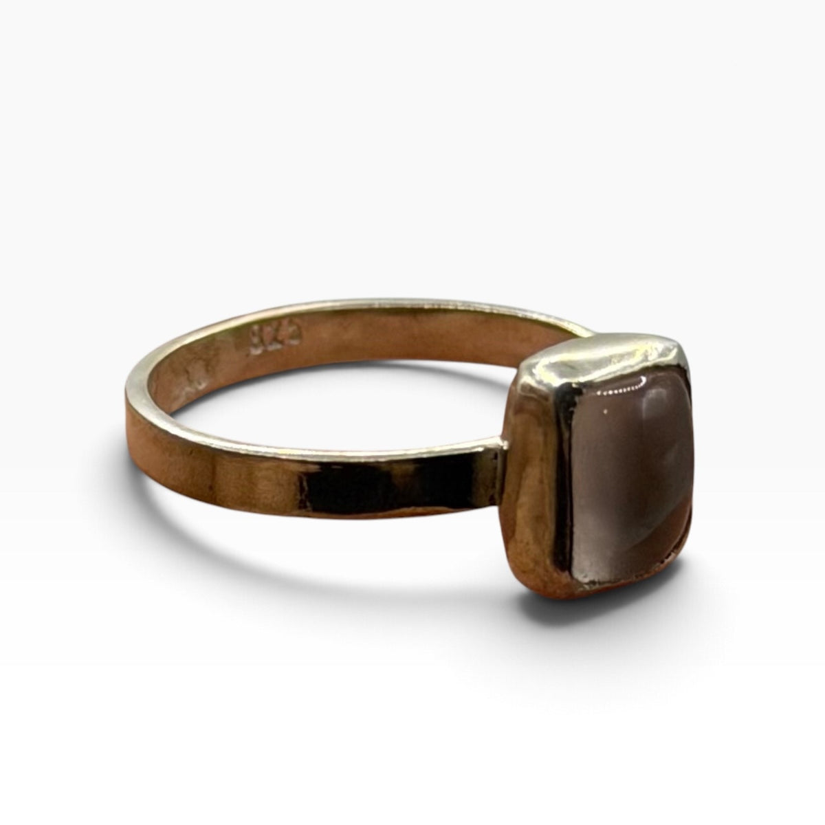 Solid 925 Sterling Silver Ring Square Cabochon Solitaire