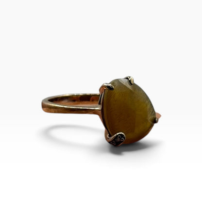Vintage Silver Pear Cut Brown Quartz Solitaire Ring Prong Set Statement