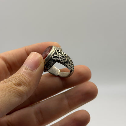 Vintage Silver Roman Carnelian Intaglio Ring Antique Style Carved Gemstone