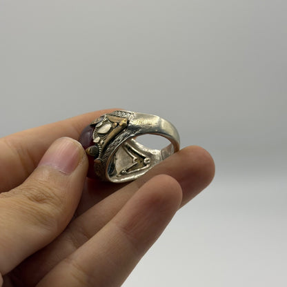 Vintage Silver Filigree Statement Ring with Red Carnelian Cabochon