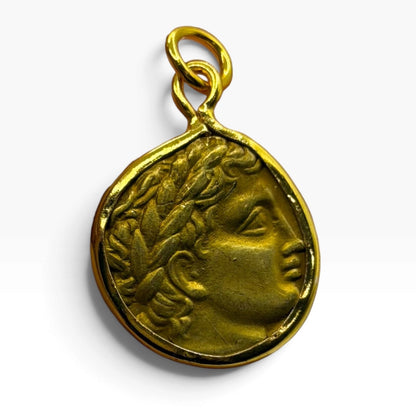 Ancient Roman Greek Style Gold Plated Coin Pendant