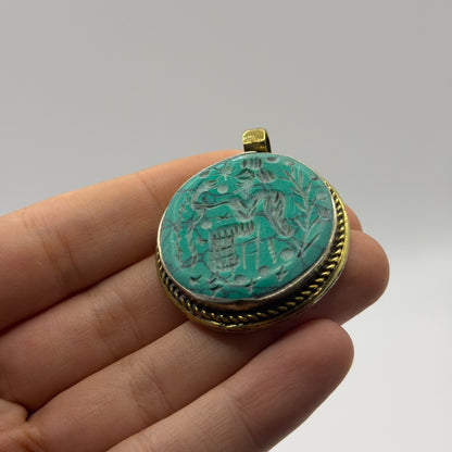 Ancient Near Eastern Style Hand Carved Intaglio Brass Pendant