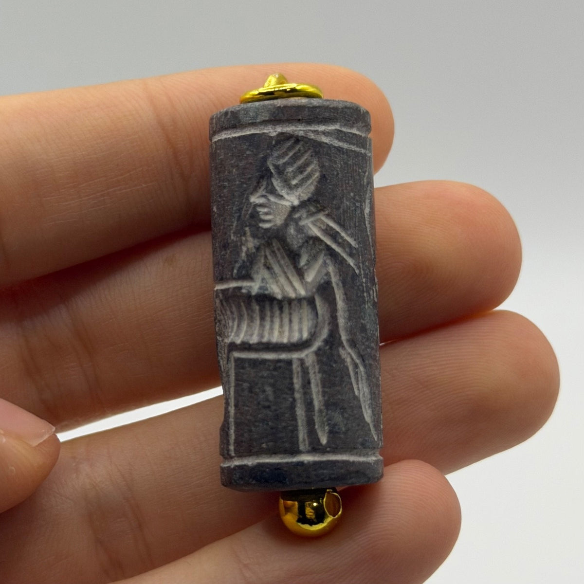 Antique Carved Cylinder Seal Pendant Ancient Style Bead Charm
