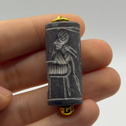 Antique Carved Cylinder Seal Pendant Ancient Style Bead Charm