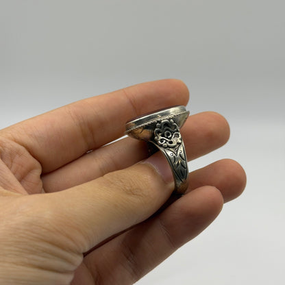 Vintage Silver Intaglio Carved Roman Style Carnelian Gemstone Signet Ring