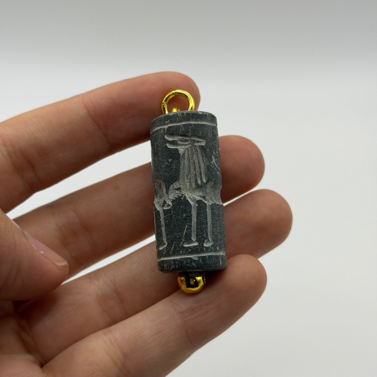 Antique Carved Cylinder Seal Pendant Ancient Style Bead Charm