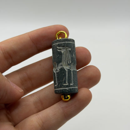 Antique Carved Cylinder Seal Pendant Ancient Style Bead Charm