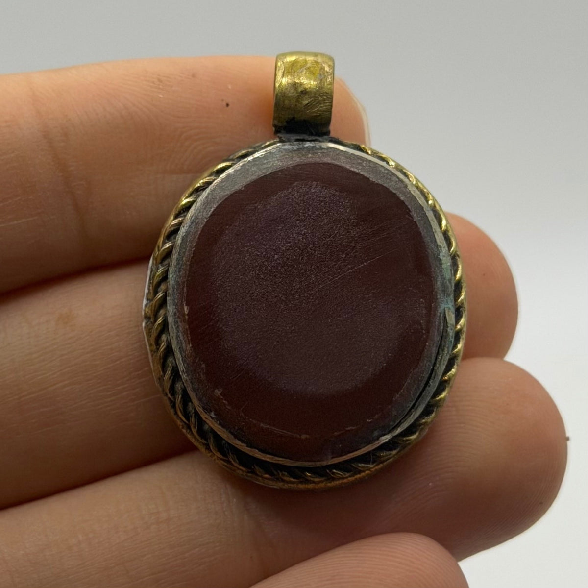 Vintage Natural Agate Afghan Tribal Style Brass Pendant
