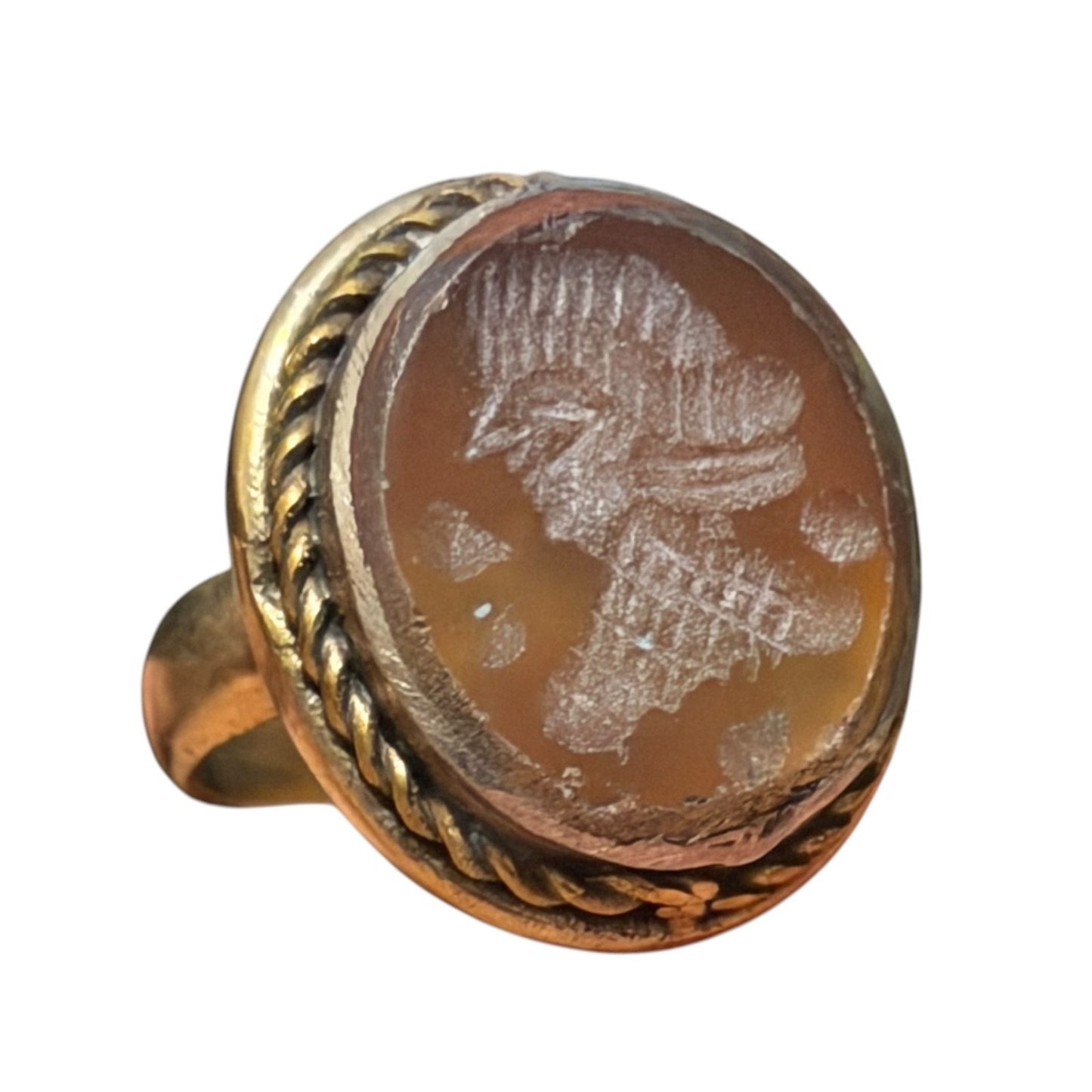 Ancient Roman Style Intaglio Carved Brass Ring