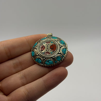 Handmade Tibetan Nepalese Stone Inlaid Brass Pendant