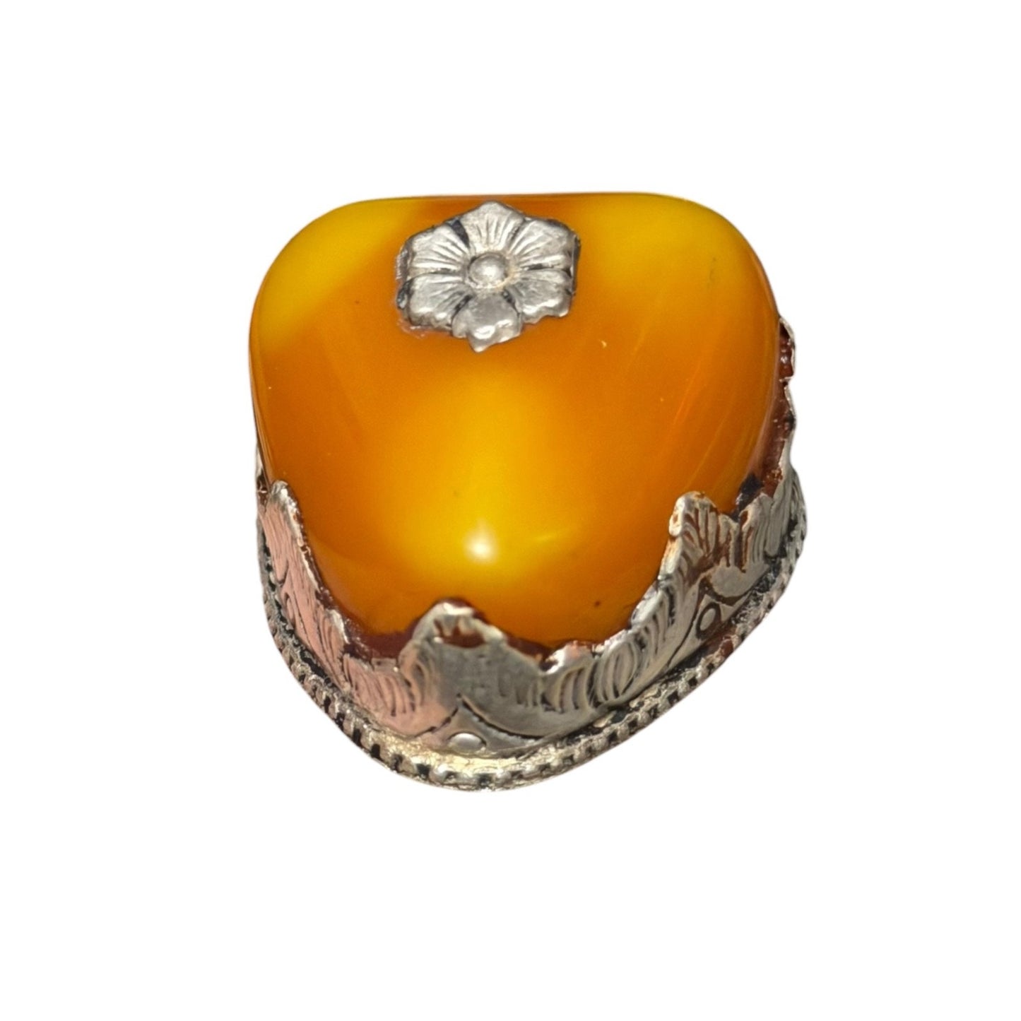 Vintage Nepalese Boho Tribal Amber Like Stone Silver Tone Pendant