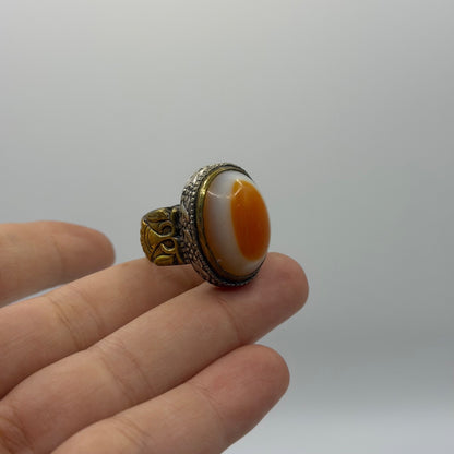 Vintage Arabic Style Agate Eye Silver Ring
