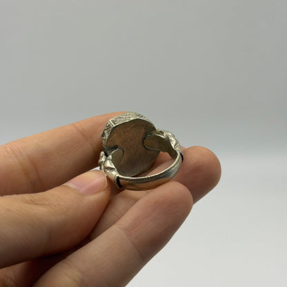 Vintage Silver Carved Intaglio Roman Portrait Seal Ring Detailed Band