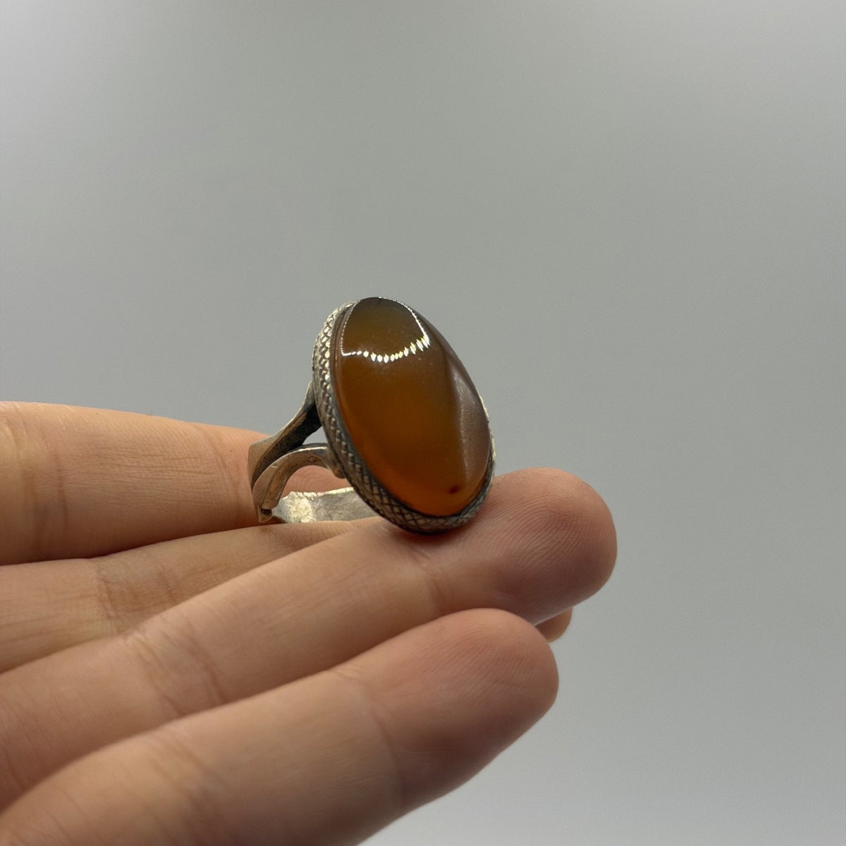 Vintage Post Medieval Style Silver Agate Ring