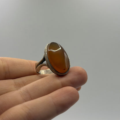 Vintage Post Medieval Style Silver Agate Ring