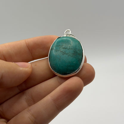 Vintage Natural Turquoise Oval Cabochon Pendant Wire Wrapped Gemstone