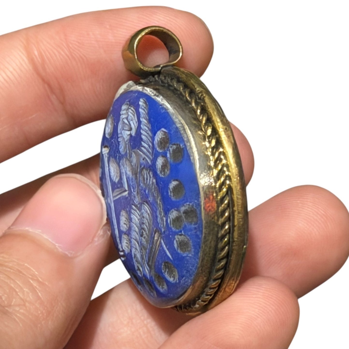 Vintage Winged Man Intaglio Brass Pendant