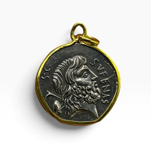Ancient Roman Greek Style Silver & Gold Plated Coin Pendant