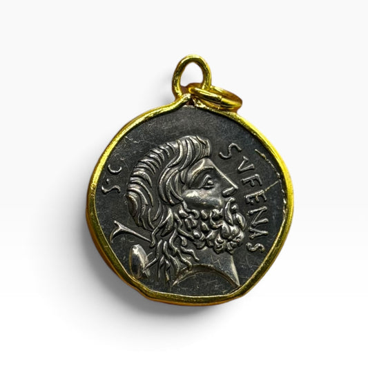 Ancient Roman Greek Style Silver & Gold Plated Coin Pendant