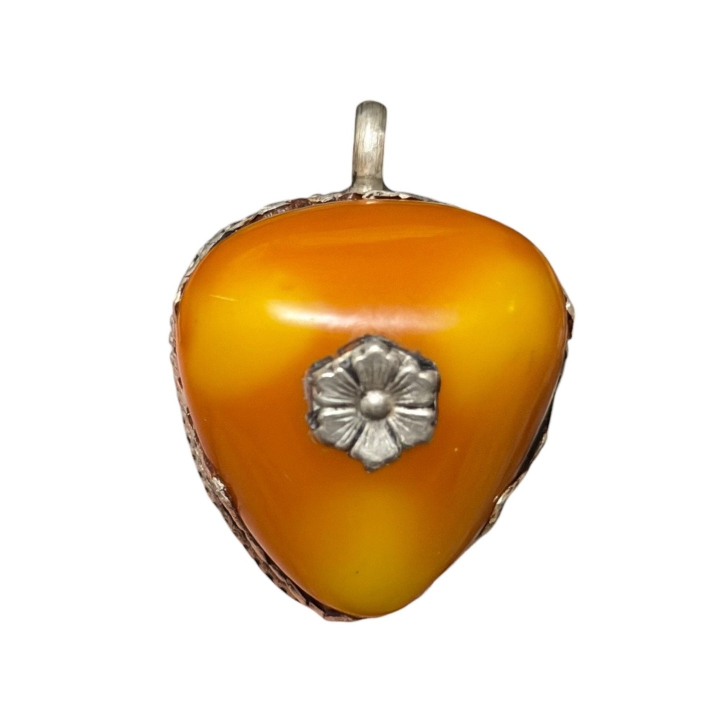 Vintage Nepalese Boho Tribal Amber Like Stone Silver Tone Pendant
