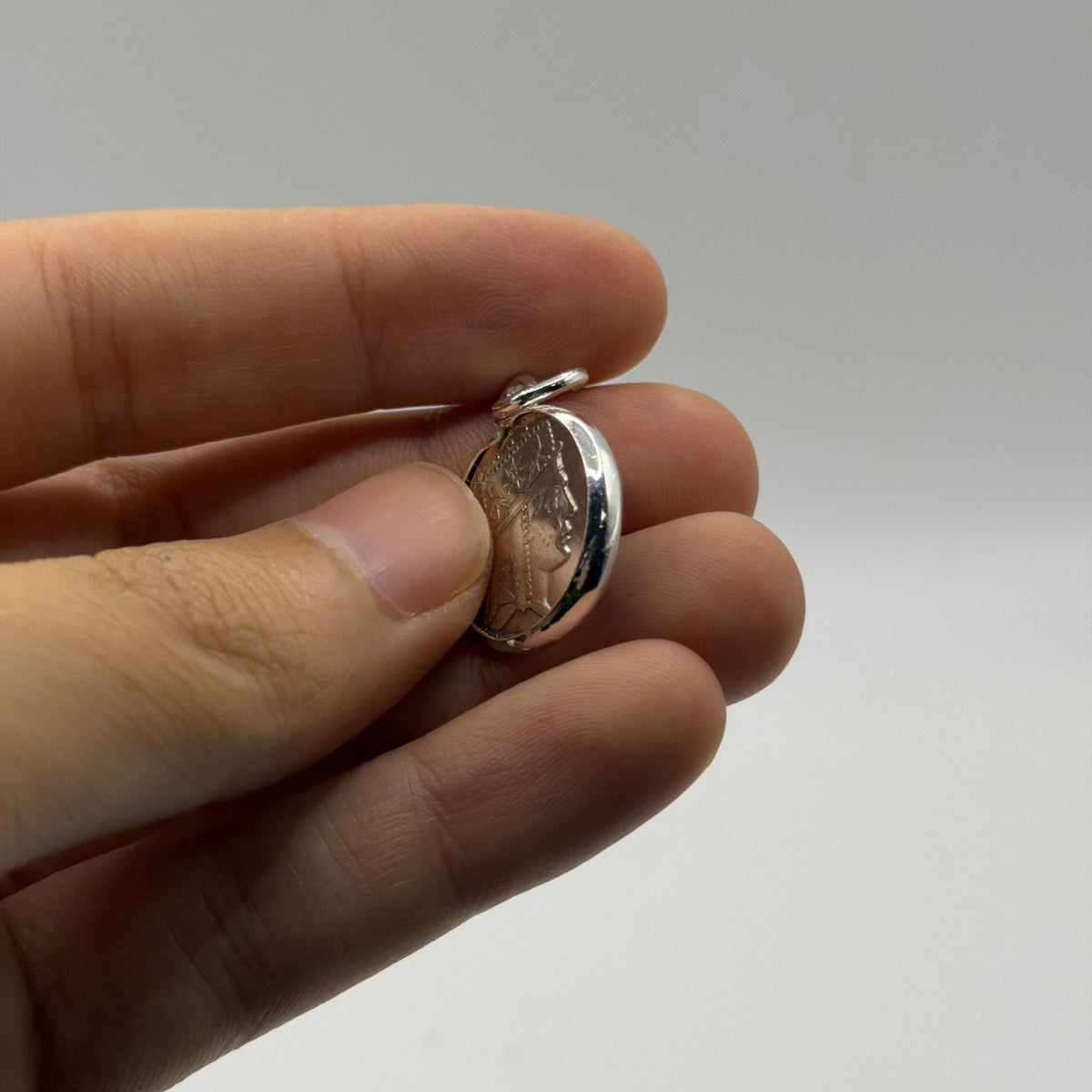 Ancient Roman Greek Style Silver Tone Coin Pendant