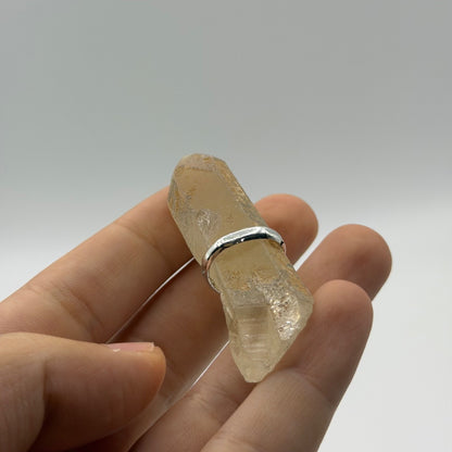 Raw Quartz Crystal Point Horizontal Bar Pendant Natural Mineral Charm