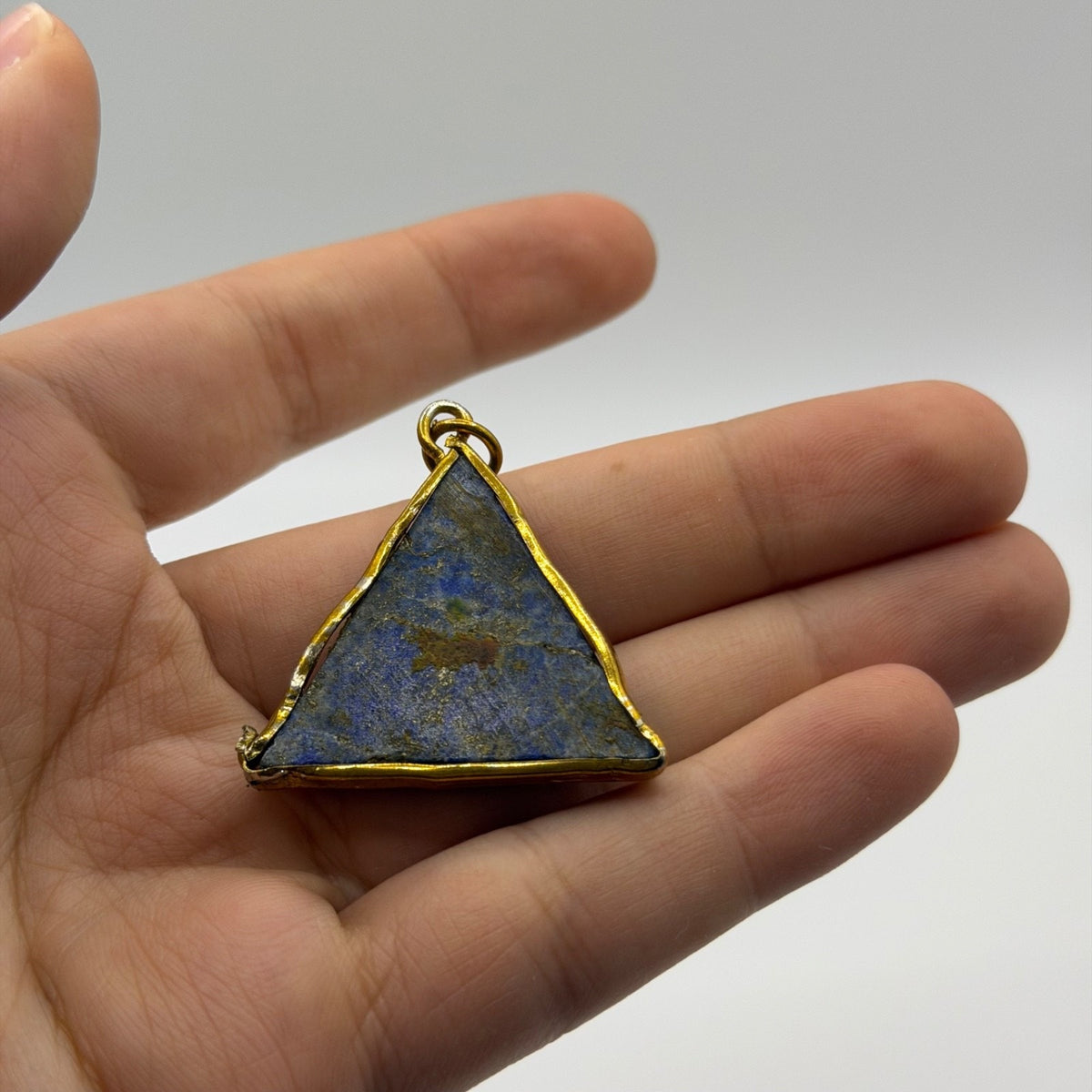 Afghan Natural Lapis Lazuli Triangle Pendant Faceted Blue Gemstone Gold Tone