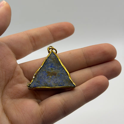 Afghan Natural Lapis Lazuli Triangle Pendant Faceted Blue Gemstone Gold Tone