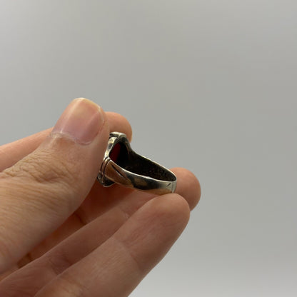 Silver Carnelian Agate Oval Gemstone Solitaire Statement Ring Band