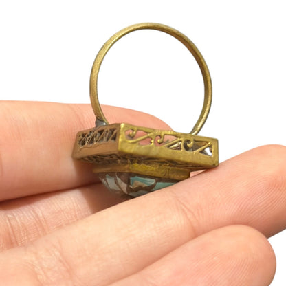 Vintage Nepalese Tribal Brass Ring With Stones