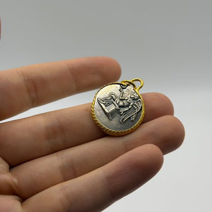 Ancient Roman Greek Style Silver & Gold Tone Coin Pendant