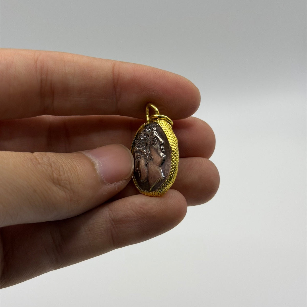 Ancient Roman Greek Style Silver & Gold Plated Coin Pendant