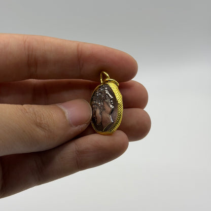 Ancient Roman Greek Style Silver & Gold Plated Coin Pendant