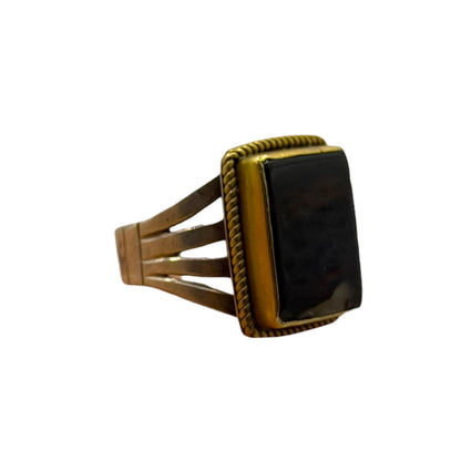 Silver Rope-Trim Statement Ring with Rectangular Black Onyx Stone