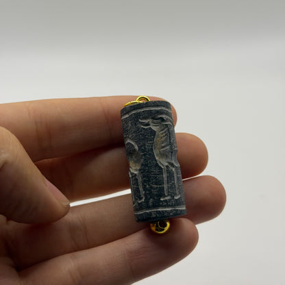 Ancient Near Eastern Style Intaglio Bead Gold Tone Pendant