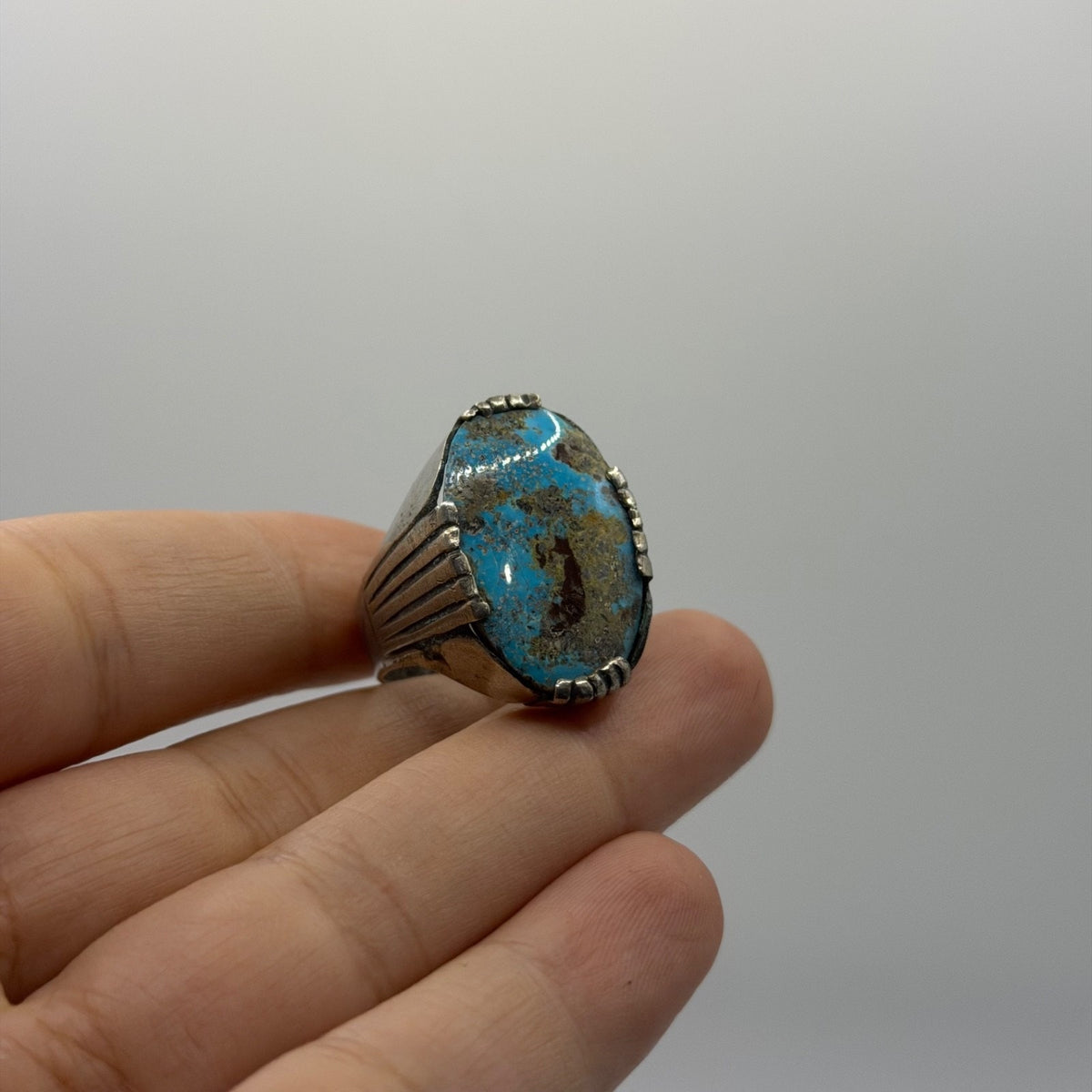 Vintage Silver Ring Natural Turquoise Stone Southwestern Statement