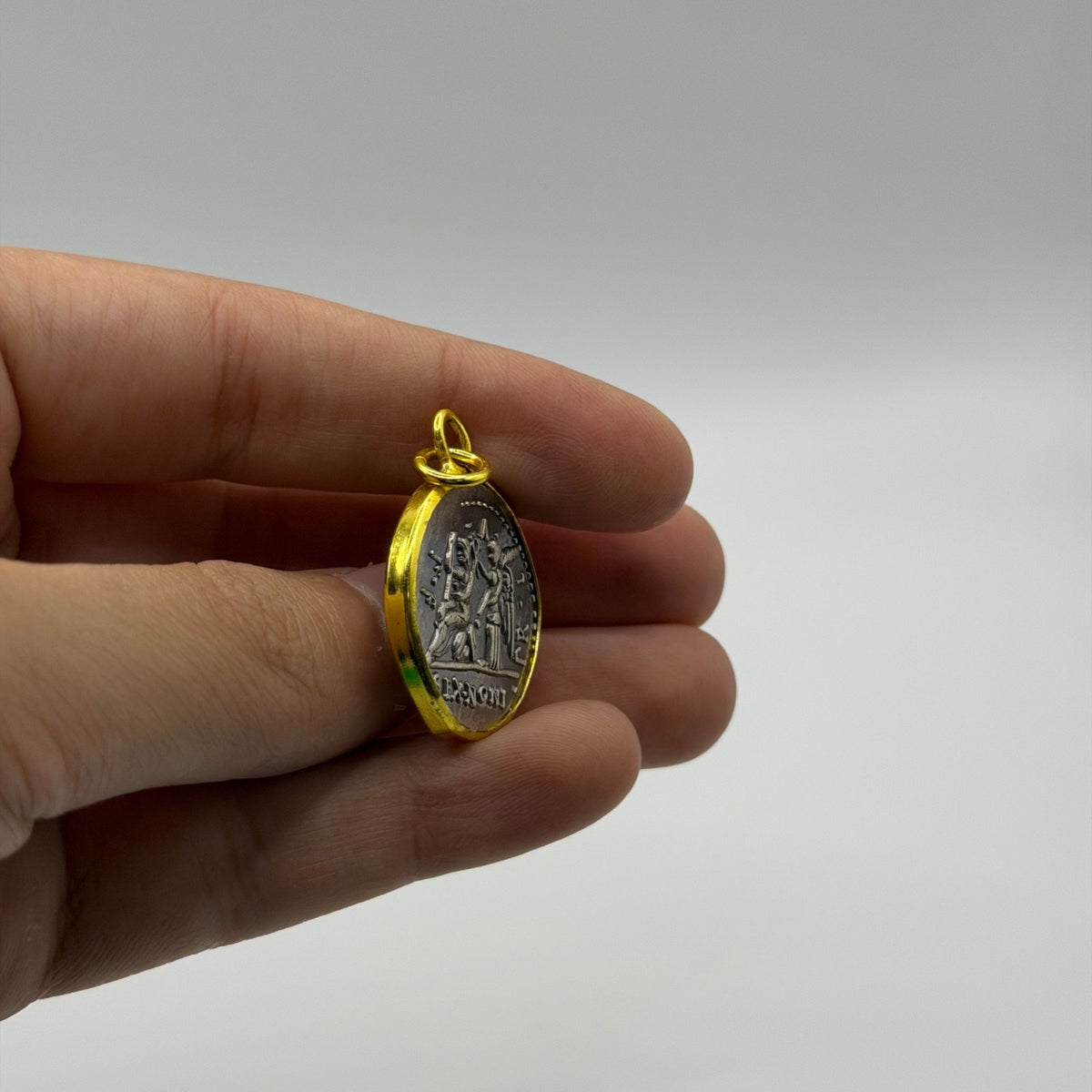 Ancient Roman Greek Style Silver & Gold Plated Coin Pendant