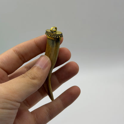 Antique Style Horn Tooth Like Pendant Brass Wire Wrap Cap Tribal Protection