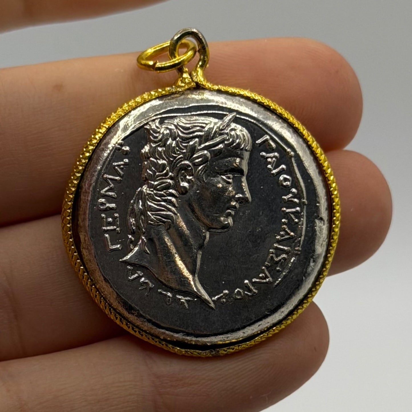Ancient Roman Denarius Gold Plated Frame Pendant