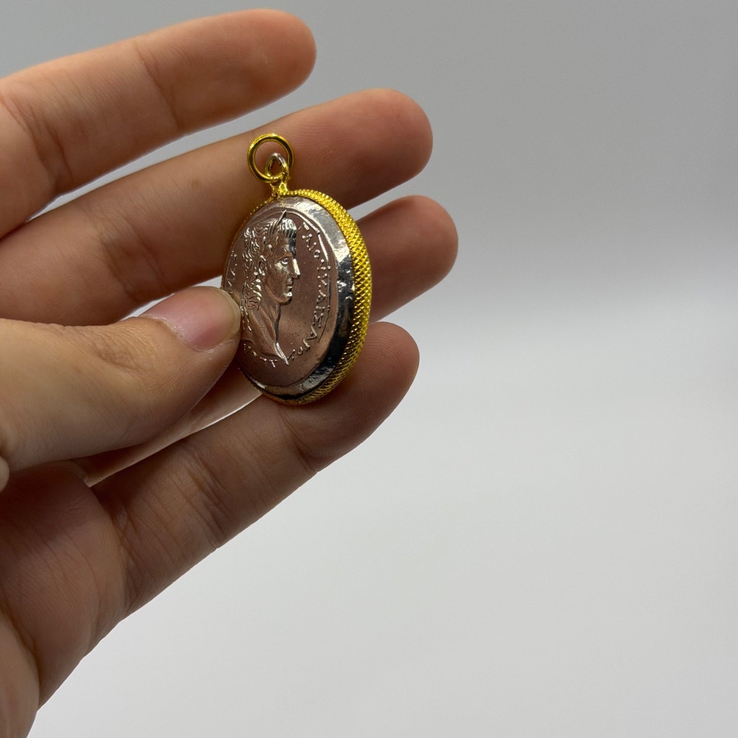 Ancient Roman Denarius Gold Plated Frame Pendant